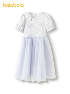balabala Girl New Traditional Style Dress Children 2025 New Summer Children PUff Sleeve Dress Quickdry
