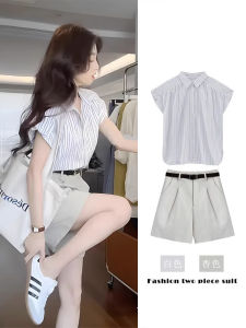 Beautiful Striped Short Sleeve Shirt Sweet Japanese Style Cotton 100% Summer Fashionable College Wind Set Elegant Top
