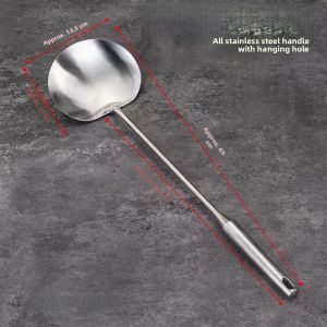 Stainless Steel Thickened Long Handle Wok Spatula Chefs Kitchen Utensil for Cooking Stir-Frying Durable Cooking Spoon