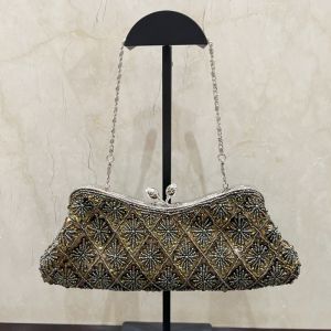 Handmade Heavy Embroidery Beaded Crossbody Chain Handbag Ethnic Style Small Size Non-Woven Fabric Exterior Ladies Handbag