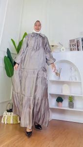 Dress Shimer Silk Santoriny Premium Remaja Rempel Susun Gaun Terbaru Kondangan Kekinian 001