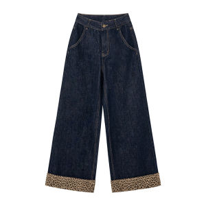 NIHAOKANONG | Quần Jeans Dáng Rộng Thẳng In Đốm Báo Cao Waist