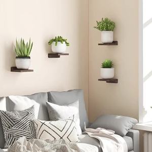 4 PCS/Set Wooden Floating Shelves Vase Green Plants Potted Display Stands Ornaments Wall Storage Shelf Stands Home Decorations