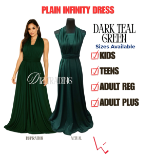 D12 Trading / Plain Infinity dress DARK TEAL GREEN  with tube attached ( kids teens adult plus) for Wedding Bridesmaid and Special Occasion 