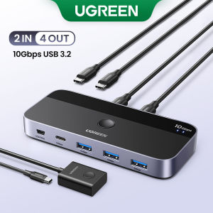 UGREEN USB 3.2 Sharing Switch 2 Computers 1*USB C Port 3*USB A Port Peripheral Switcher Adapter Box Selector for PC Printer Scanner Mouse Keyboard with One-Button Swapping and 2 Pack USB C to C Cable - intl