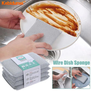 Kebidumei 12Pcs Steel Wire Dishwashing Sponge Double Sided Cleaning Sponge Non-stick Oil Kitchen Dishcloth Reusable Home Cleaning Tool