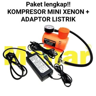 PAKET LENGKAP!! KOMPRESOR MINI ORANGE / XENON 300PSI POMPA BAN MOBIL COMPRESSOR CAT & ADAPTOR LISTRIK 12V 5A / Pompa roda mobil / Pompa kolam karet / Kompresor Mini Listrik original