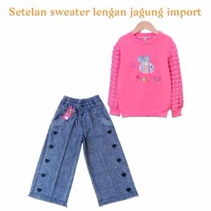 baju setelan anak perempuan import atasan anak perempuan lengan jagung lengan balon setelan tangan panjang anak perempuan 3-12 tahun setelan jeans anak
