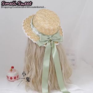 Small Sweet Store Lolita Straw Hat Lolita Princess Lace Bow Ribbon Straw Hat Women Girls Summer Straw Hats Beach Sun Hat