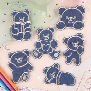 Cartoon Animal Bear Fabric Patches Self-Adhesive Decorative Embroidery DIY Hand Sewing Clothes Pants Hole Repair Accessories