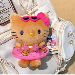 Sanrio | Mặt Dây Chuyền Thú Bông Hello Kitty Vòng Bơi Da Đen Móc Treo Túi Mèo KT Móc Khóa Hoạt Hình Hawaii Mới Làm Quà Tặng