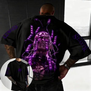 Bandai | Demon Slayer Anime Mens T-shirt Summer New Uzui Tengen Printed Large Size Harajuku Casual Loose Parent Child Short Sleeve Top