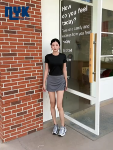 NYK Women Crop Top Fixed Chest Pad Short Sleeve Sports Top Open Back Drawstring Slim Fit Elasticity Yoga Running Breathable Activewear