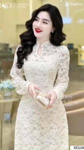 ĐẦM REN BÔNG NÚT TÀU CỔ TRÒN SIÊU XINH (26Q)