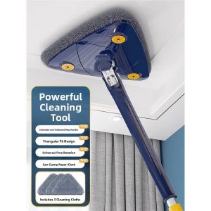 MONLEYTA | Automatic Triangle Mop German Design No Hand Wash Needed For Cleaning Dust Off Ceiling Stretchable Handle Ultra Fine Fiber Cloth
