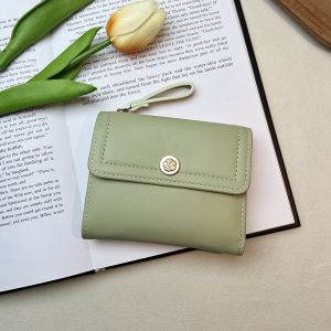 Retro Simple Tea Flower Womens Wallet Multi-Card Position Coin Wallet Integrated Small Size Delicate PU Material Zipper Closure