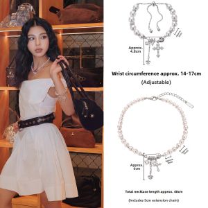 CAFFTI | Elegant Gold and Silver Iris Cross Pendant Pearl Necklace for Women