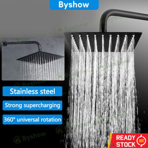 Byshow High pressure 360 degree Stainless Steel  8/12 inch Rainfall Shower HeadShower water heater big Rain Shower Set Arm Bathroom showerhead wall mount fixed shawar air pancut bilik mandi paip hujan bilik mandi 增压花洒喷头 花洒套装