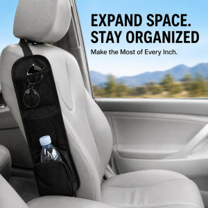 Car Seat Side Hanging Storage Organizer Bag with Mesh Pockets Seat Side Organizer Zipper Compartment and Elastic Straps