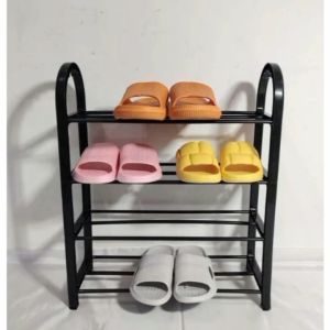 Rak Sandal Susun murah plastik Tempat Sepatu 4 Tingkat Plastik Shoe Rack - Hitam