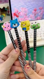 Pencil with erase cartoon design eraser-10pcs set graphite school supplies. cute eraser cartoon