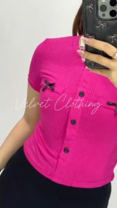 Atasan Crop Knit Bow Top: Desain Bow Stylish & Crop Top Pita Kancing Wanita