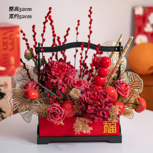 New Year Red Fruit Artificial Flower Basket Decorative Piece for Living Room Chinese New Year Festive Ornament Fake Flower Art