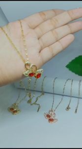 KALUNG TITANIUM ANGSA 2 PERMATA MERAH PERHIASAN WANITA TERKINI ANTI KARAT DAN LUNTUR