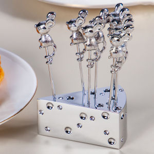 Stainless Steel Creative Mouse Cheese Fruit Fork Cute Fruit Toothpick Fork Set Internet Celebrity Exquisite Dessert Silver Spring Factory