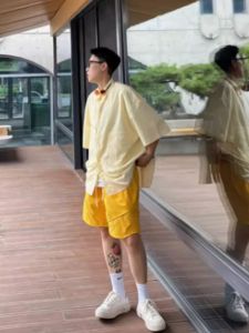 Dopamine Wear Mens Summer Thin Quick-Drying Ice Silk Shorts Oversize Trendy Casual Breeches Sports Shorts