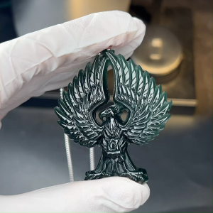 TIMESWIND Original Natural A-type Jade Eagle Free-Flying Three-D Pendant Men Titanium Steel Hip-Hop Necklace Gift with Certificate