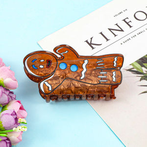 Cute Christmas Gingerbread Man Hair Claw Clip Adorable and Stylish Design Hair Grip Clip Fashionable Styling Accessory