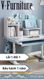 Bộ bàn ghế học sinh A20 - Bộ bàn học cho bé chống cận chống gù điều chỉnh được độ cao có giá sách V-Furniture