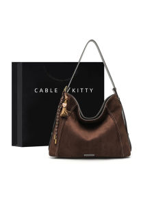 CableKitty Large Capacity Suede Tote Bag Womens 2025 New Style Hobo Single Shoulder Crossbody Bag Wanderlust Mocha Color