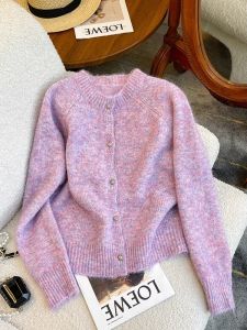 Purple Soft Cozy Lazy Style Knitted Open Cardigan Womens Autumn 2025 New Small Size High-End Feeling Matching Sweater Jacket