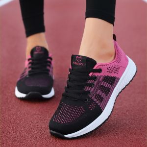 New Womens Flying Mesh Sneakers Lightweight Jogger Sports Casual Shoes For Lady Flat Bottomed Students Running Shoes 35-42