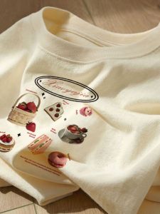 American Retro Pure Cotton Short Sleeve T-Shirt Womens Correct Shoulder Summer High Sensation Loose Body Big Size Slimming Belly Covering Top