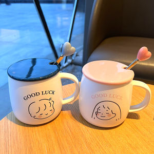 Cốc Thủy Tinh Bằng Gốm Sứ Phong Cách Hàn Quốc Dễ Thương Có Nắp Và Thìa Cặp Đôi Cho Cặp Đôi Học Sinh Sử Dụng Tại Nhà Cốc Cà Phê