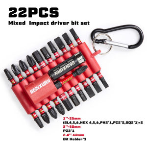 Geinxurn 22PCS Mixed Magnetic S2 Steel Multi Cross Driver Bits(HEX/SLOTTED/PH2/PZ2SQ2) and Bit Holder with Organizer Sleeve