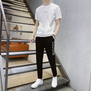 ROMON | Bộ đồ thể thao thường ngày mùa hè Ice Silk tay ngắn quần dài không cần kết hợp chạy bộ hai mảnh áo phông và quần dài thoáng khí thoải mái