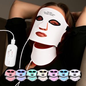 ซิลิโคนสีแดง Light Therapy Mask 7 สี LED Face Mask Anti Aging Rejuvenation Brighten Facial Mask พร้อม Eye Protection Cushion