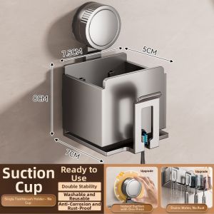 Suction Toothbrush Holder Cup Stand Wall Mounted Hole-free Bathroom Organizer