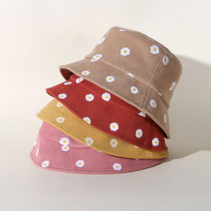 New Cute Daisy Pattern Kids Bucket Hat Flower Wide Brim Baby Boys Girls Sun Protection Fisherman Hat Children Beach Panama Caps
