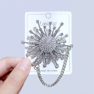 เข็มกลัดรูปดอกทานตะวันประดับเพชรแบบใหม่พร้อมสายโซ่สำหรับผู้หญิง เข็มกลัดสำหรับเสื้อเชิ้ต เสื้อโค้ท เสื้อกันหนาว เข็มกลัดสำหรับผู้หญิง