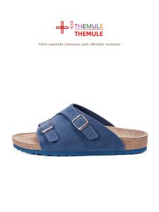 THEMULE | Wide Blue Comfortable Double Buckle Cork Bottom Sandals