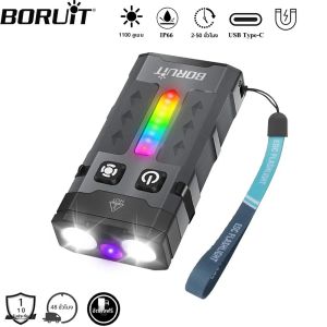 ไฟฉายพวงกุญแจ BORUiT EV20 1100LM EDC UV LED ชาร์จไฟได้ผ่านพอร์ต Type-C พร้อมแม่เหล็ก ใช้เป็นไฟฉายทำงาน ไฟฉายพกพาสำหรับตั้งแคมป์