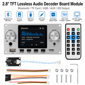 2.8-inch TFT Color Screen Lossless Audio Decoding Board Module DC5–12V Dual-Channel Supports I2S Digital Audio Output Player