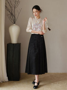 New Chinese Style Embroidered Top Womens Loose Floral Embroidery Half Skirt Vintage Loose Fit Spring Summer Hanfu Set