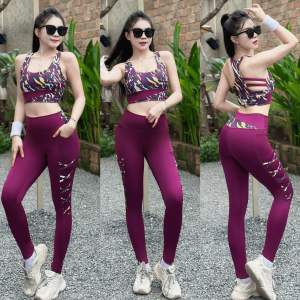 Bộ đồ họa tiết tập gymyogajumpsuit có mút