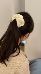 Large Korean Puff Hair Loop & Solid Color Ponytail Rope: A Stylish Vintage Ruffle Design Headband